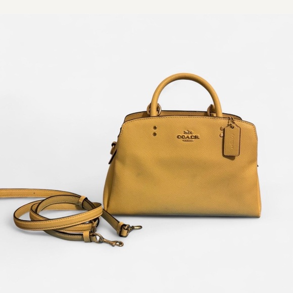 Coach pastel yellow Leather Satchel with Structured Design